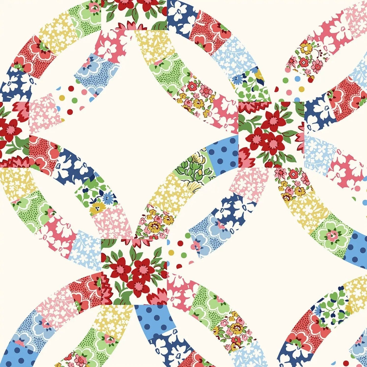 Multi Merry-Go-Round Double Wedding Ring Cotton Wideback Fabric (1 5/8 yard pack)