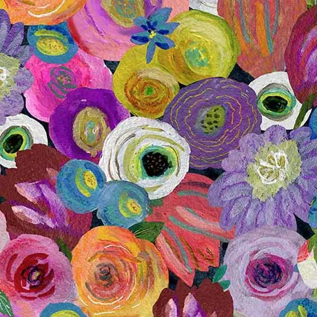 Multi Watercolor Floral Blooming Bouquet Cotton 44"/45" Fabric Per Yard
