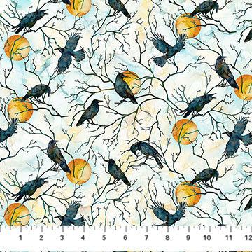 Multi White Raven's Call 44"/45" Cotton Fabric Per Yard