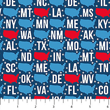 Navy Multi States 44"/45" Cotton Fabric Per Yard