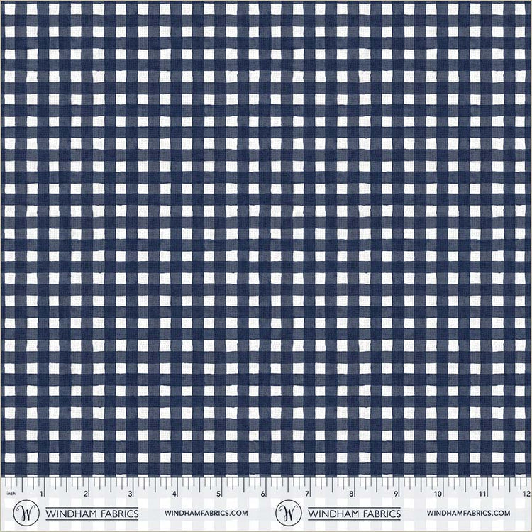 Navy Painted Gingham 44"/45" Cotton Fabric Per yard
