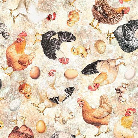 Oatmeal Chicken Toss Lil Farmers Cotton 44"/45" Fabric Per Yard