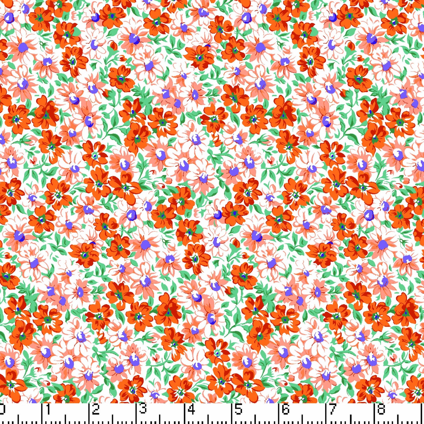 Orange Flower Patch 45" Wide Cotton Fabric Per Yard
