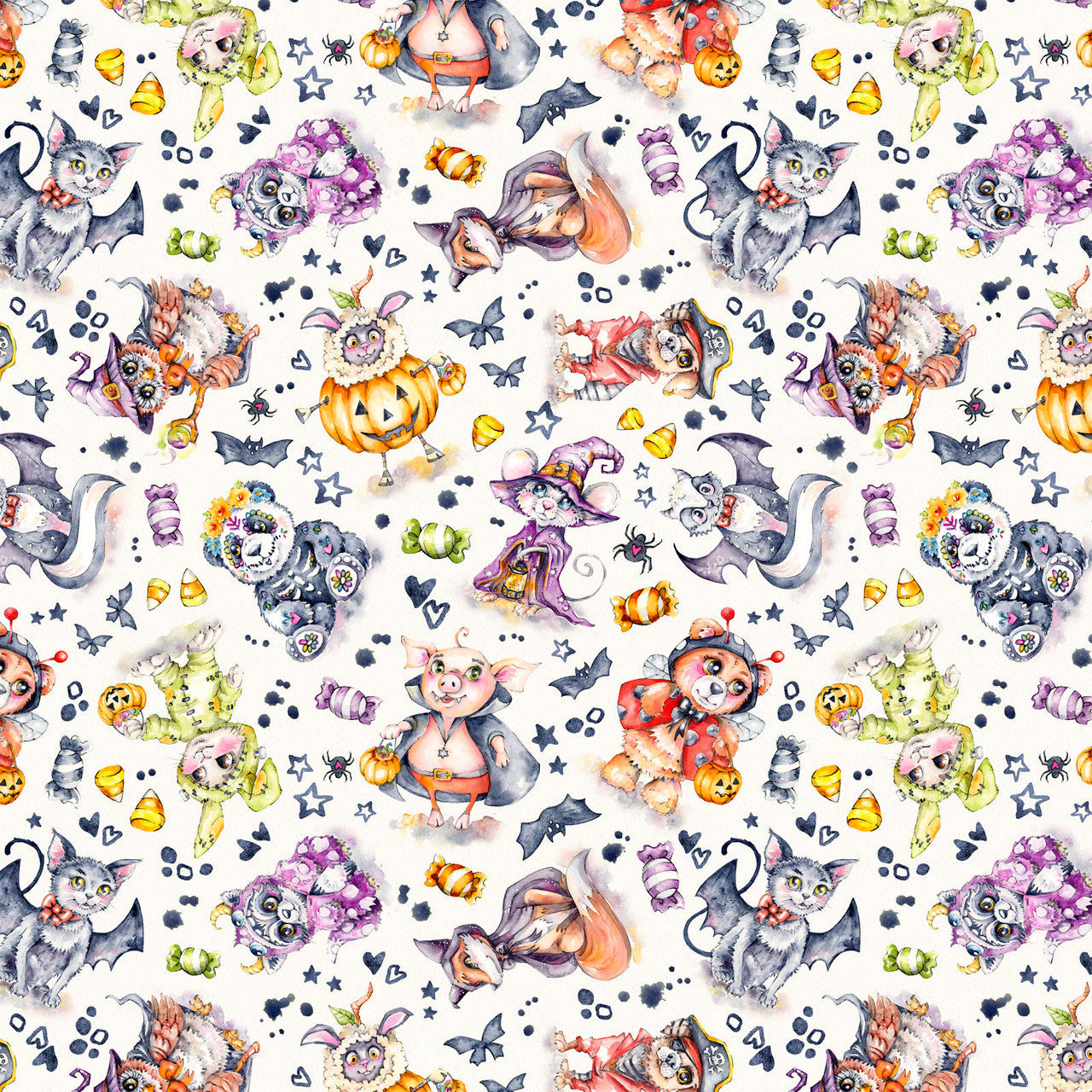 Character Costume Toss White Cotton 44"/45" Fabric Per Yard