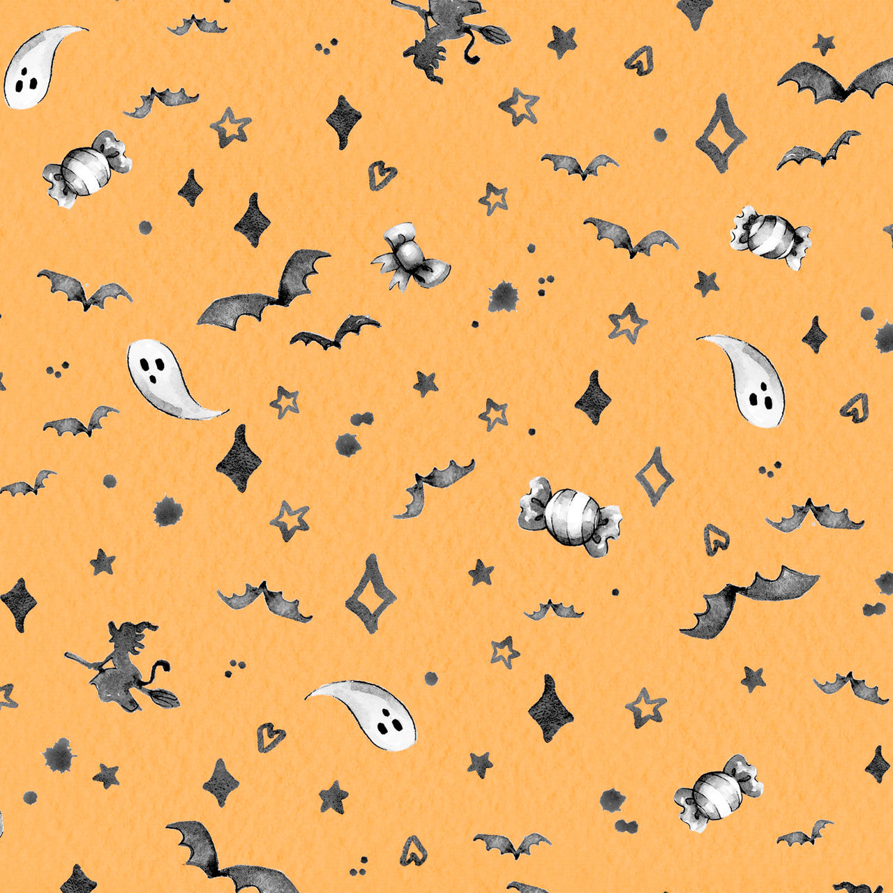 Halloween Mini Motifs Orange Cotton 44"/45" Fabric Per Yard