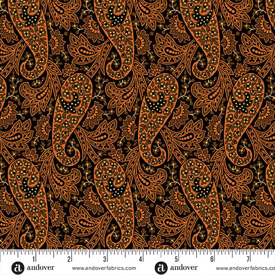 Paisley Black Nightfall 44"/45" Cotton Fabric Per Yard