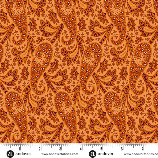 Paisley Orange Nightfall 44"/45" Cotton Fabric Per Yard