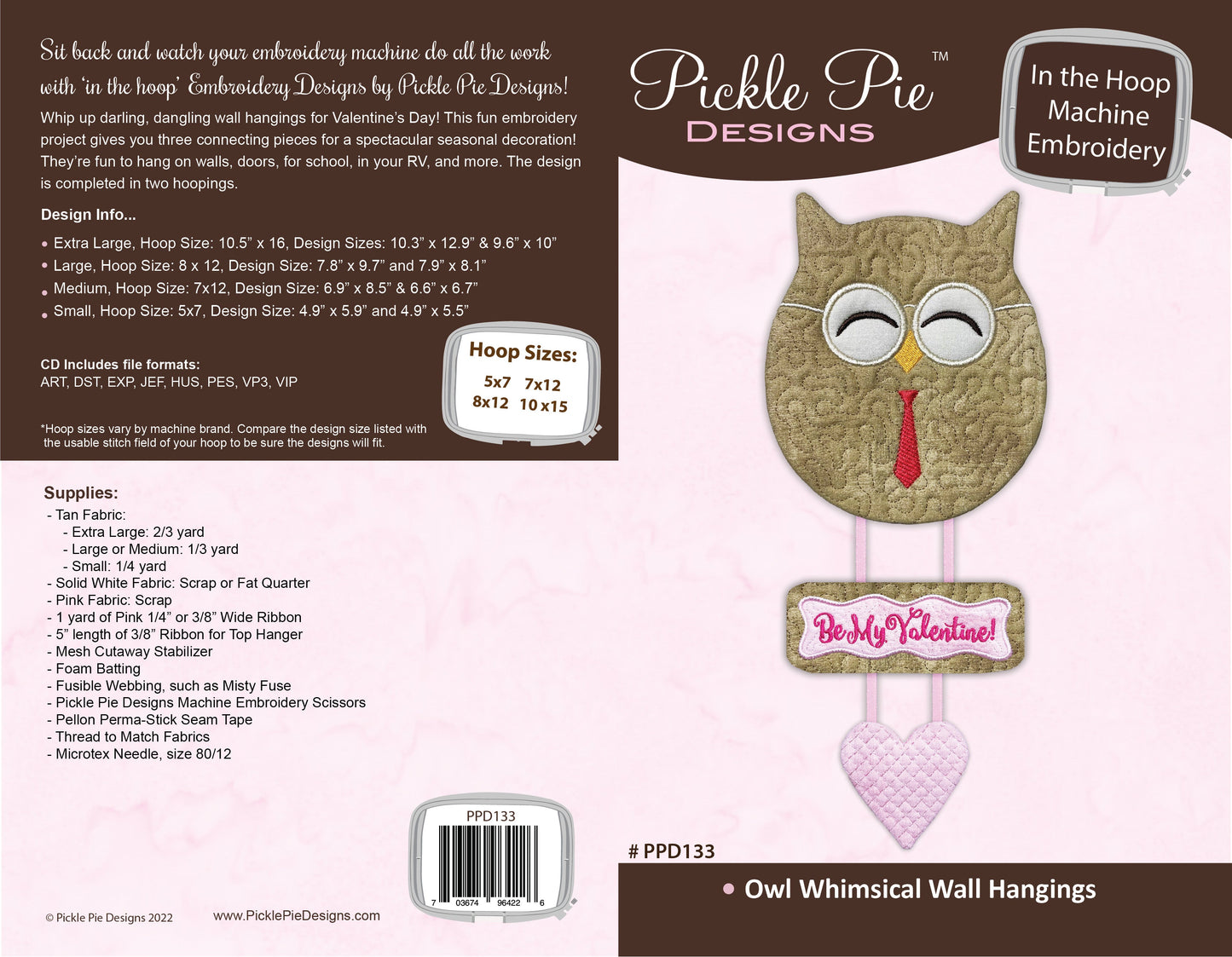 Owl Whimsical Wall Hangings In the Hoop Machine Embroidery Design Set