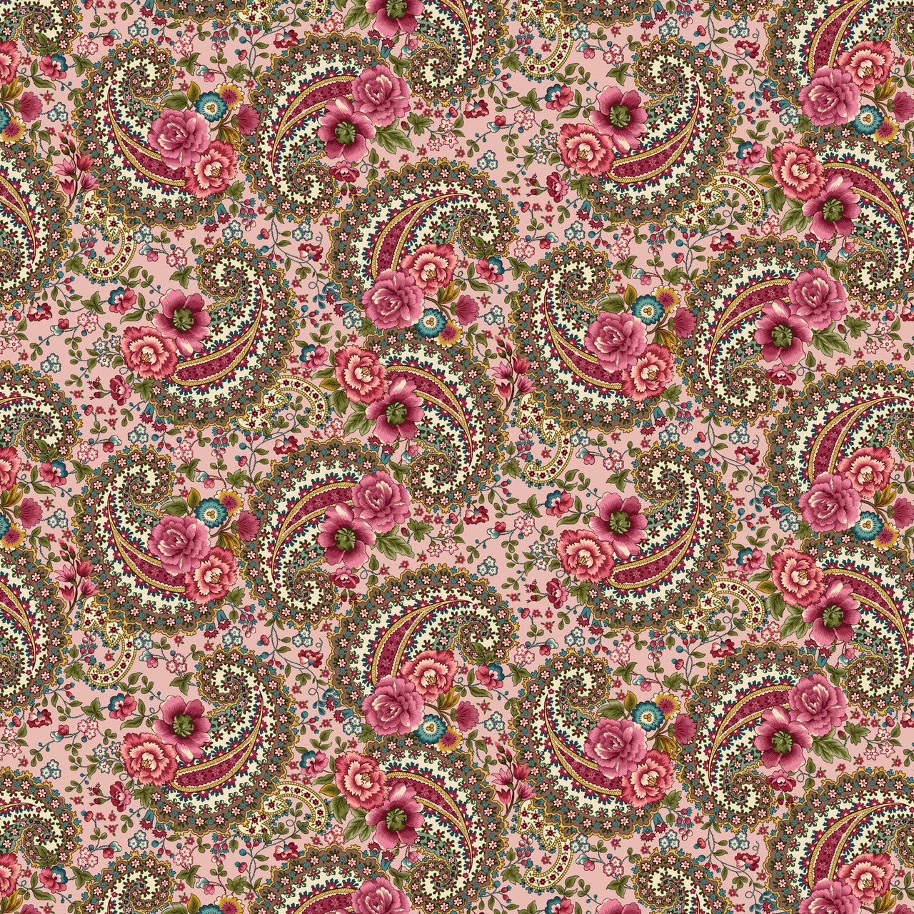 Pink Paisley Lost Gardens of Heligan Cotton 43"/44" Fabric Per Yard