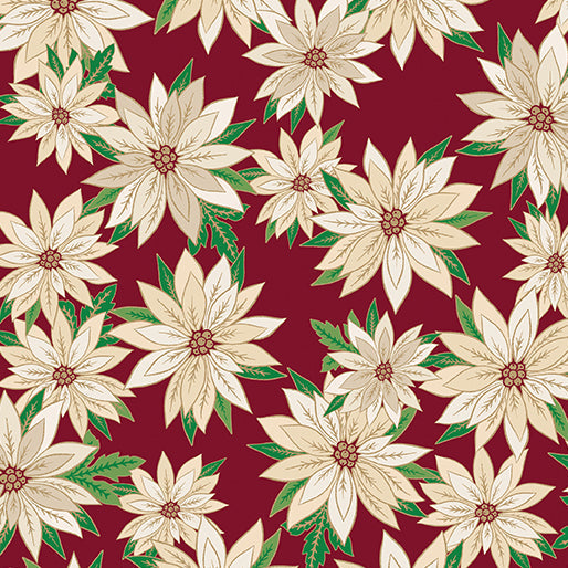 Poinsettias In Bloom Crimson Cotton 44"/45" Fabric Per Yard