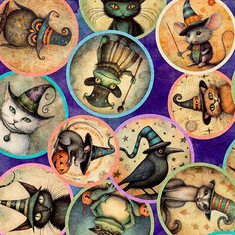 Purple Animal Witches Medallions Witchypoo Cotton 44"/45" Fabric Per Yard