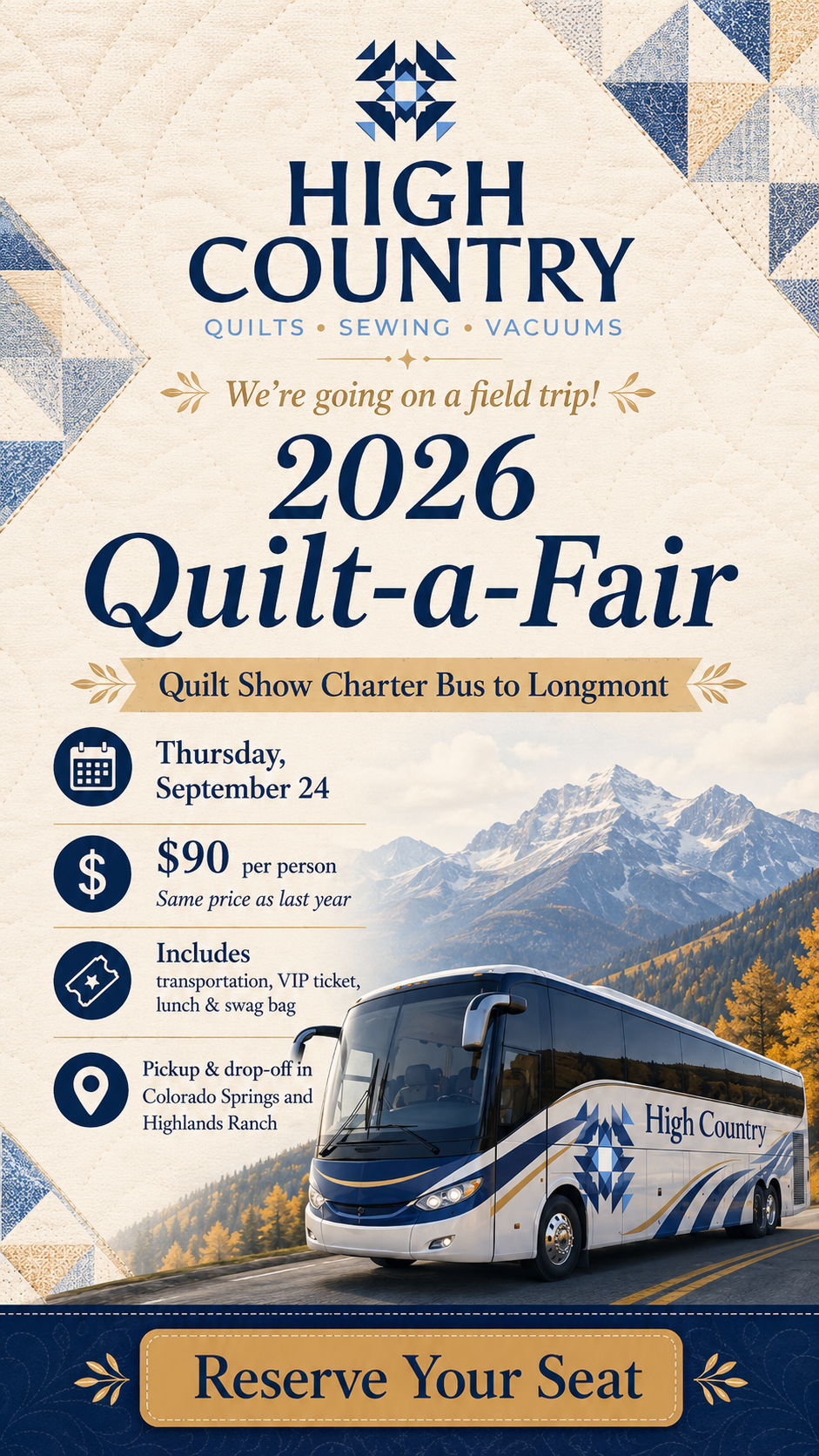 2026 Quilt-a-Fair Quilt Show Charter Bus to Longmont