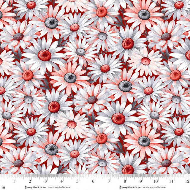 Red Daisies Scarlet's Treasure 44"/45" Cotton Fabric Per Yard