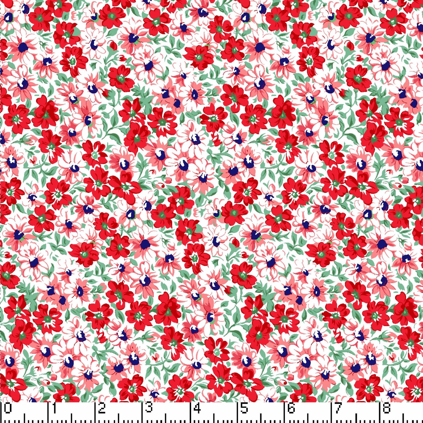 Red Flower Patch 45" Wide Cotton Fabric Per Yard