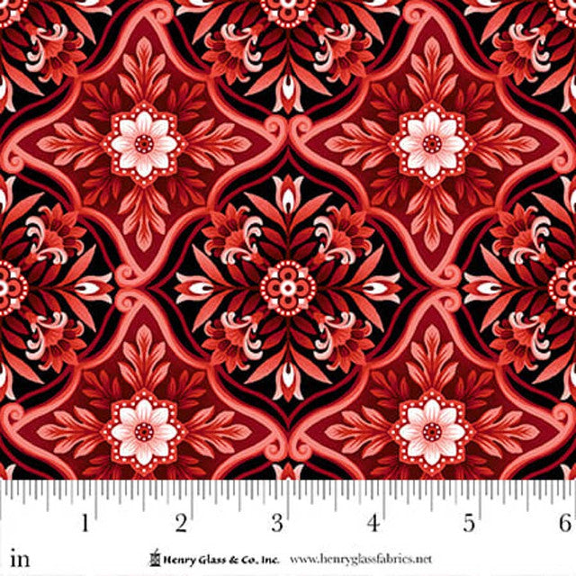 Red Foulard Tiles Scarlet's Treasure 44"/45" Cotton Fabric Per Yard