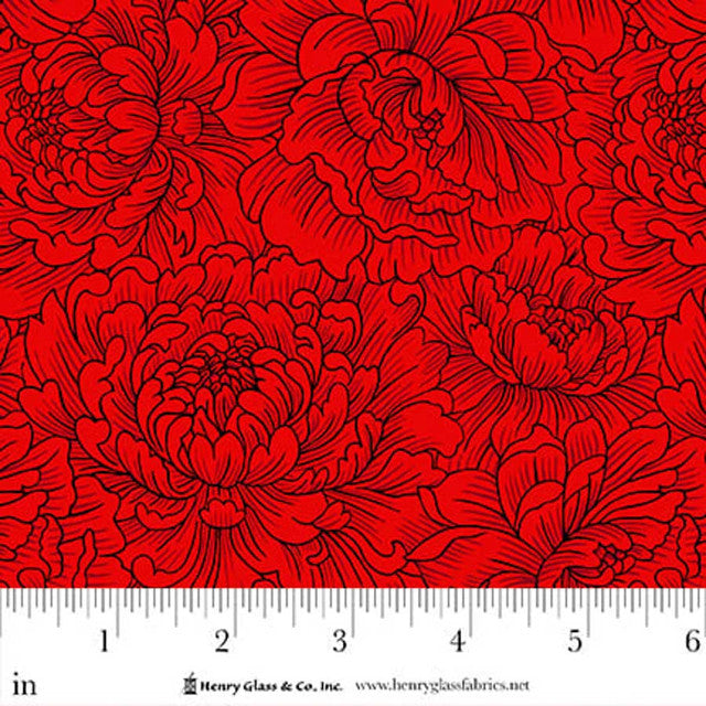 Red Peony Monotone Scarlet's Treasure 44"/45" Cotton Fabric Per Yard