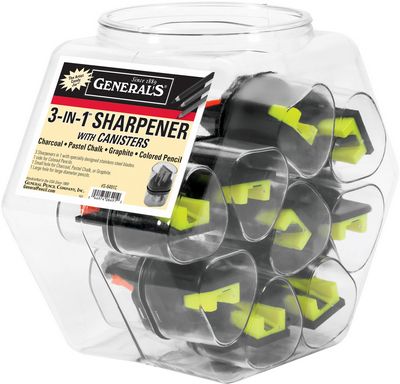 3-in-1 Sharpener with clear collection canisters