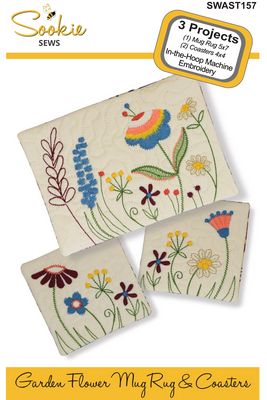 Garden Flower Mug Rug and Coaster Set ITH