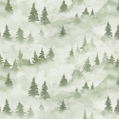 Sage Misty Trees Medium Valley View Cotton 43"/44" Fabric Per Yard