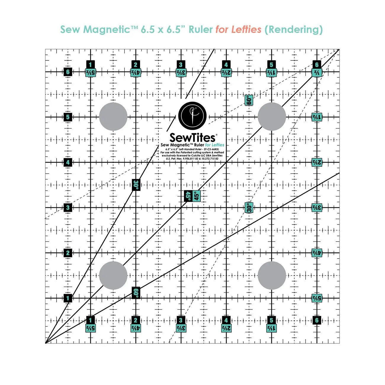 Sew Magnetic 6-1/2in x 6-1/2in Ruler - Left-Handed