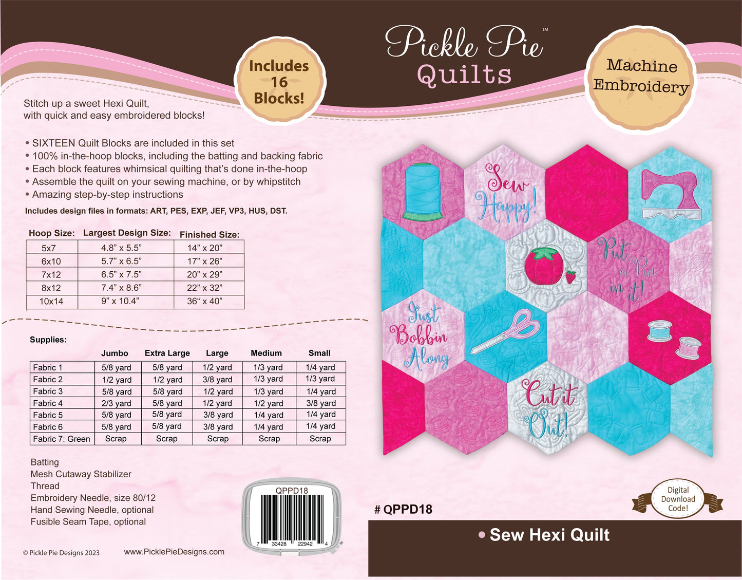 Sew Hexi In-the-Hoop Quilt In the Hoop Machine Embroidery Design Set