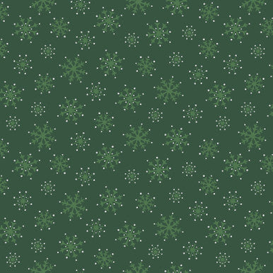 Snowflakes Metallic Green Merry Mix 43"/44" Cotton Fabric Per Yard
