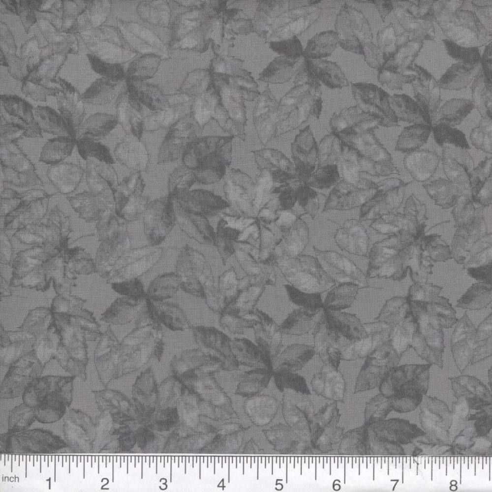 Steel Gray Harvest Leaves 45" Wide Cotton Fabric Per Yard