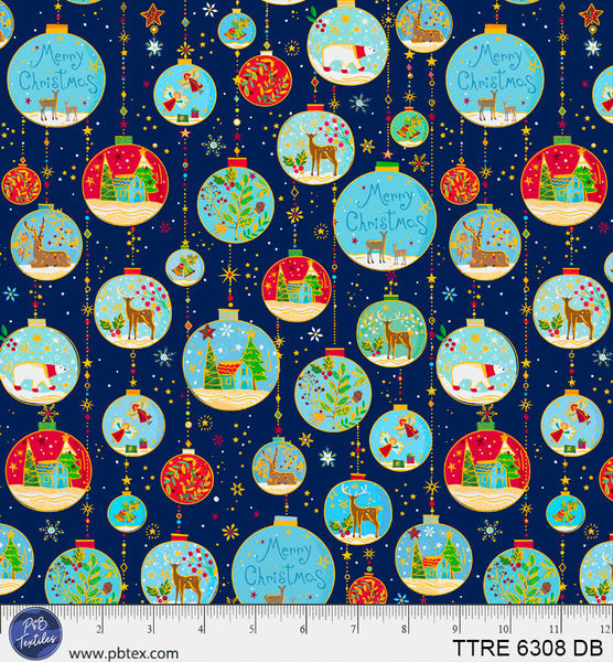 Turnowsky Treasures Bright Blue Baubles Dark Blue 44"/45" Cotton Fabric Per Yard
