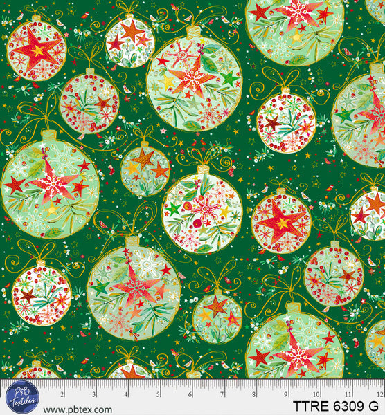 Turnowsky Treasures Allover Ornaments Green 44"/45" Cotton Fabric Per Yard