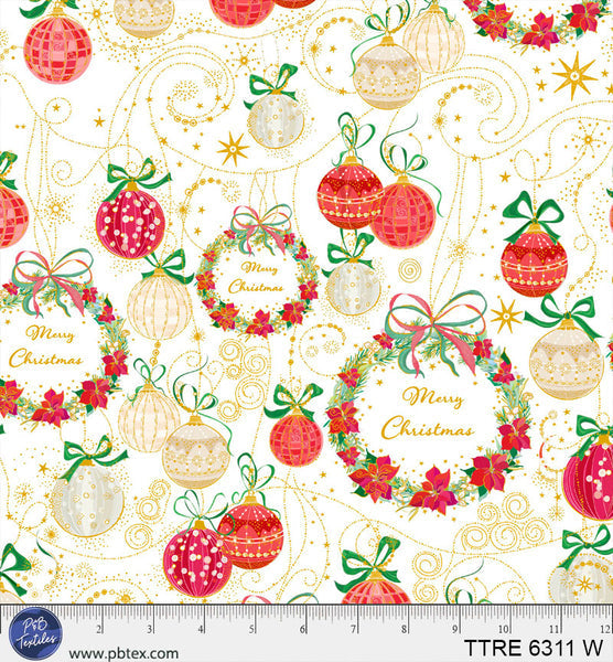 Turnowsky Treasures Allover Wreaths and Ornaments White 44"/45" Cotton Fabric Per Yard