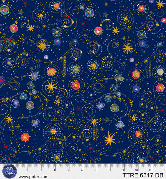 Turnowsky Treasures Scrolls and Stars Allover Dark Blue 44"/45" Cotton Fabric Per Yard