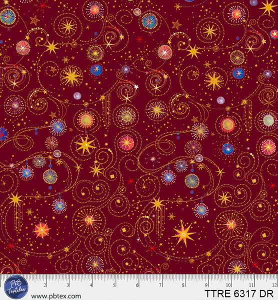 Turnowsky Treasures Scrolls and Stars Allover Dark Red 44"/45" Cotton Fabric Per Yard