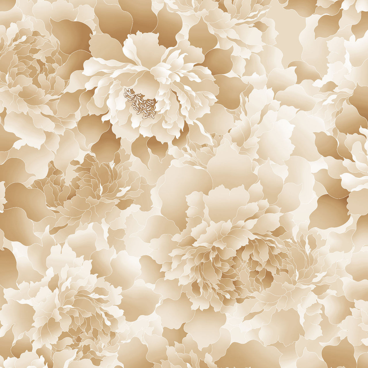 Tan Monochromatic Peony 118" Peony Paradise Cotton Wideback Fabric Per Yard