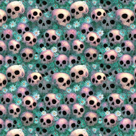 Teal Skulls Witchypoo Cotton 44"/45" Fabric Per Yard