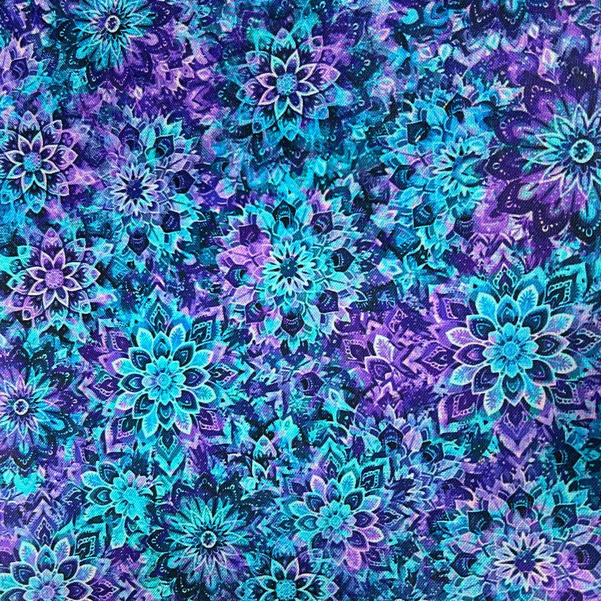 Teal Violet Quilt Back - Dancin' Dahlias 108" wide Fabric per yard
