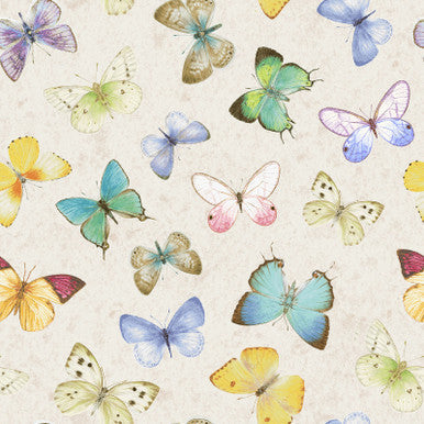 Tossed Butterflies - Multi Fluttering Florals Cotton 43"/44" Fabric Per Yard