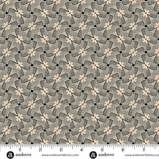 Whirly Gig Cream Black Nightfall 44"/45" Cotton Fabric Per Yard