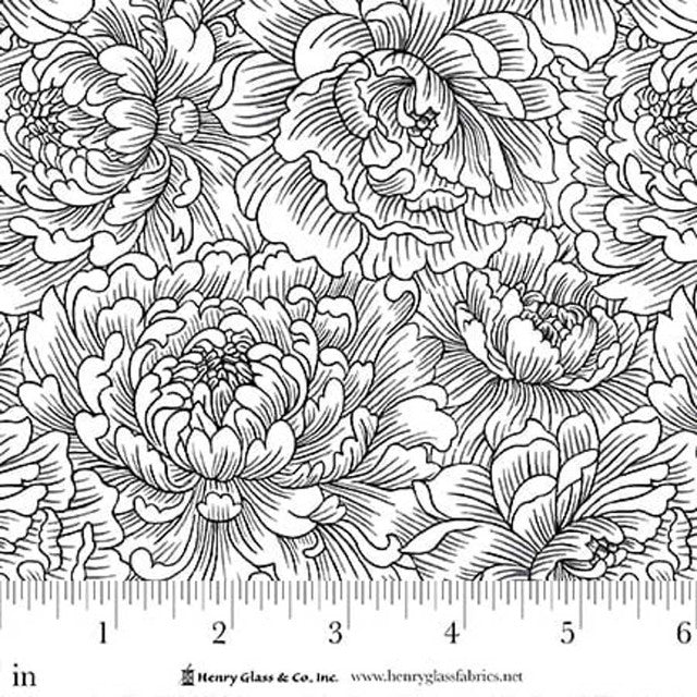 White Black Peony Monotone Scarlet's Treasure 44"/45" Cotton Fabric Per Yard