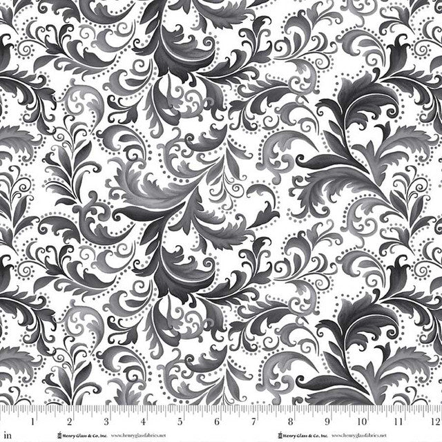 White Black Scrolls Scarlet's Treasure 44"/45" Cotton Fabric Per Yard