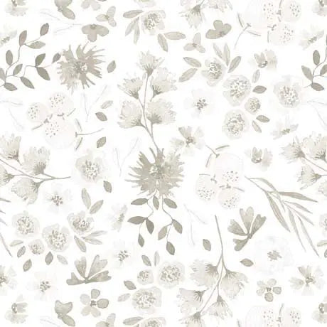 White Home Sweet Home Floral Wideback Cotton Fabric - ( 2 Yard Pack )