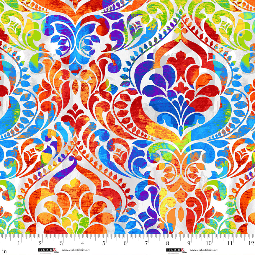 You Damask! Rainbow Cotton Wideback Fabric (3/4 YARD PACK)