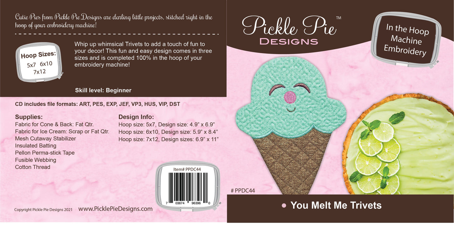 You Melt Me Trivets In the Hoop Embroidery Design Collection