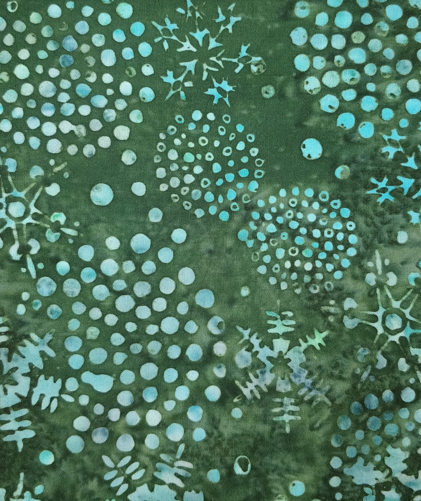 Island SH27RK-L Blue snowflakes on green 45" wide fabric per yard