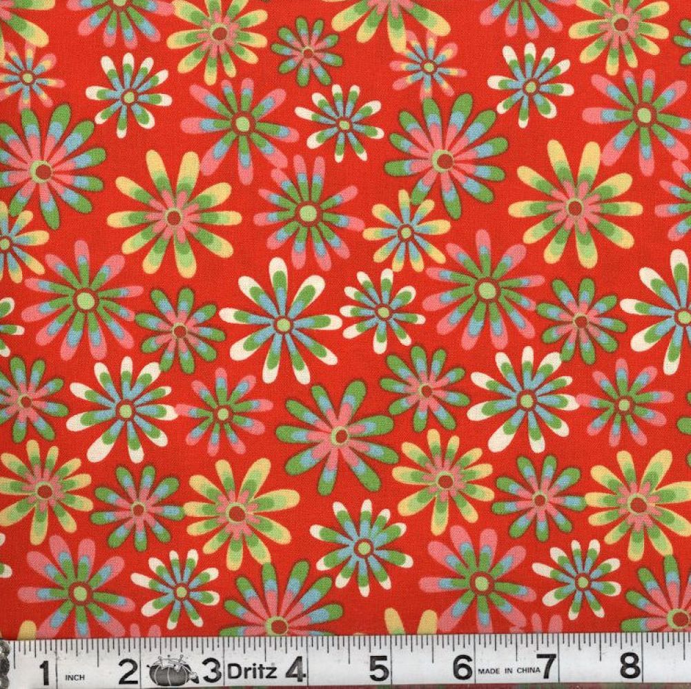 Lt Red Flower Power 45" Wide Cotton Fabric Per Yard