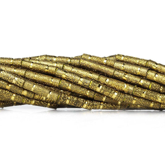 10mm Brass Textured Double Stripe Tube Beads 8 inch 21 beads