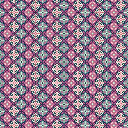 118" Paradise Birds Floral Tiles Pink On Blue Wideback Fabric - ( 1 Yard Pack )