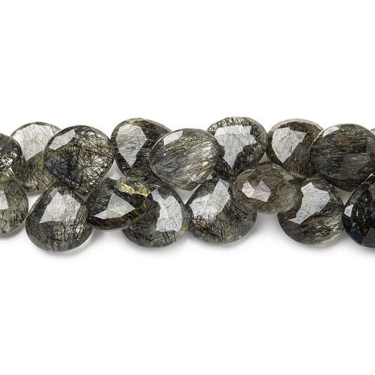 12x12-15x15mm Black Tourmalinated Quartz faceted heart beads 8 inch 40 pieces