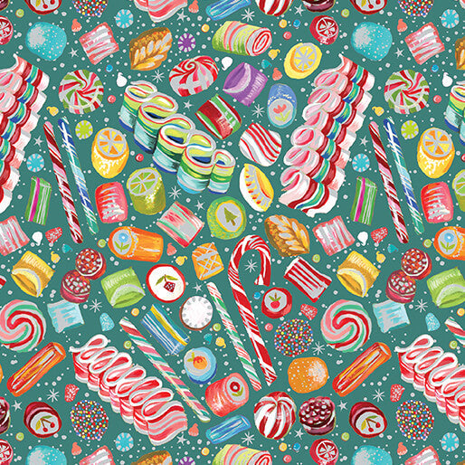 Magical Sweets Teal Multi Cotton 44"/45" Fabric Per Yard