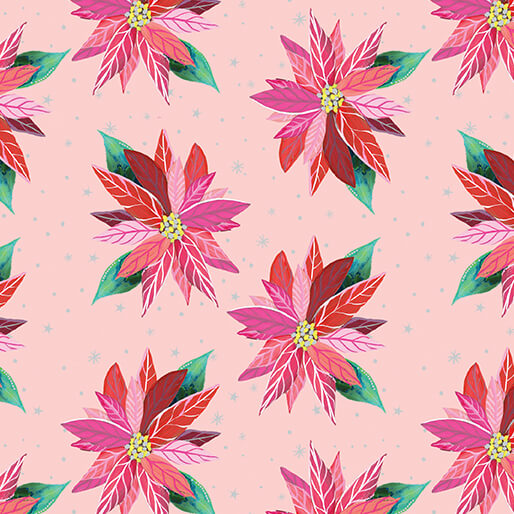 Painterly Poinsettia Light Pink Cotton 44"/45" Fabric Per Yard