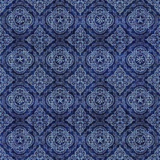 ATXSH Western Geo Medallions Indigo Cotton 44"/45" Fabric Per Yard